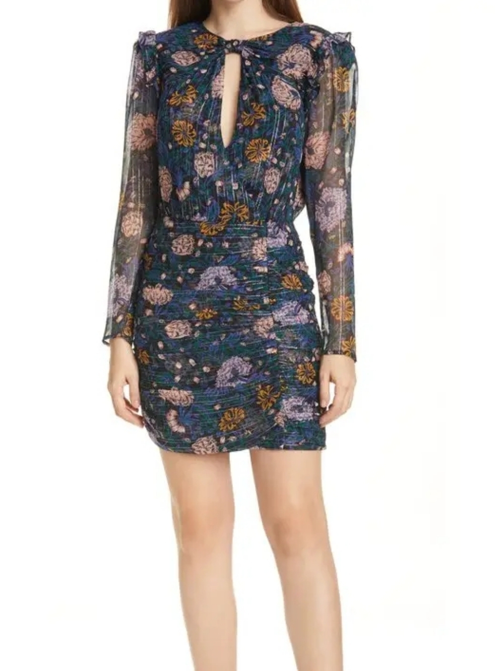 Veronica Beard Peppa Floral Metallic Silk Ruched Mini Dress Women's Size 8 Event - Picture 2 of 13
